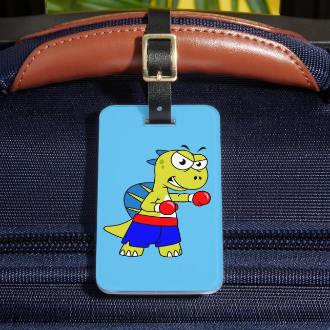 Illustration Of A Spinosaurus Boxing. Luggage Tag (Front Insitu 2)