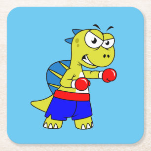 Illustration Of A Spinosaurus Boxing. Square Paper Coaster