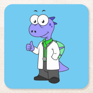 Illustration Of A Spinosaurus Doctor. Square Paper Coaster