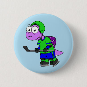 Illustration Of A Spinosaurus Hockey Player. 6 Cm Round Badge