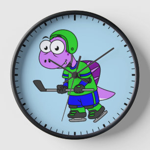 Illustration Of A Spinosaurus Hockey Player. Clock