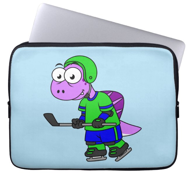 Illustration Of A Spinosaurus Hockey Player. Laptop Sleeve (Front)