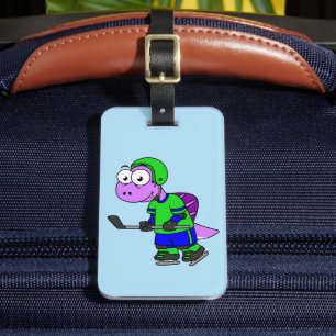 Illustration Of A Spinosaurus Hockey Player. Luggage Tag