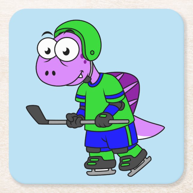 Illustration Of A Spinosaurus Hockey Player. Square Paper Coaster (Front)