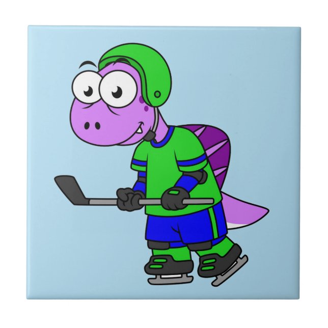 Illustration Of A Spinosaurus Hockey Player. Tile (Front)