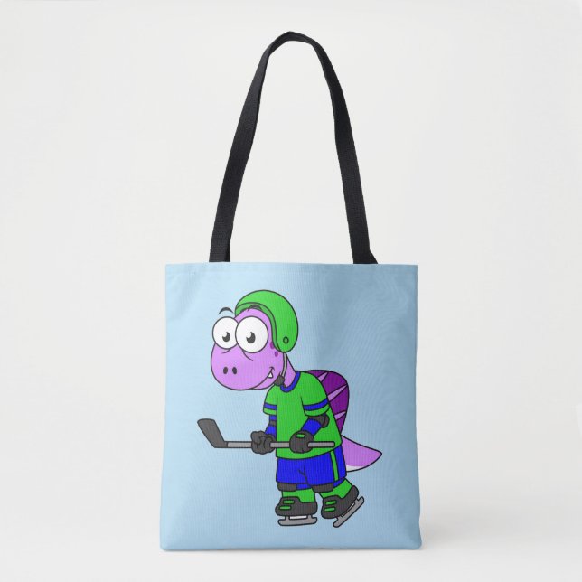 Illustration Of A Spinosaurus Hockey Player. Tote Bag (Front)