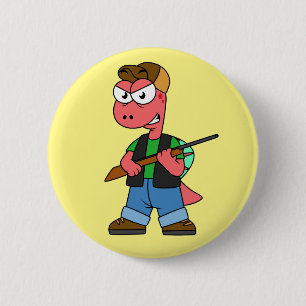 Illustration Of A Spinosaurus Hunter With Gun. 6 Cm Round Badge