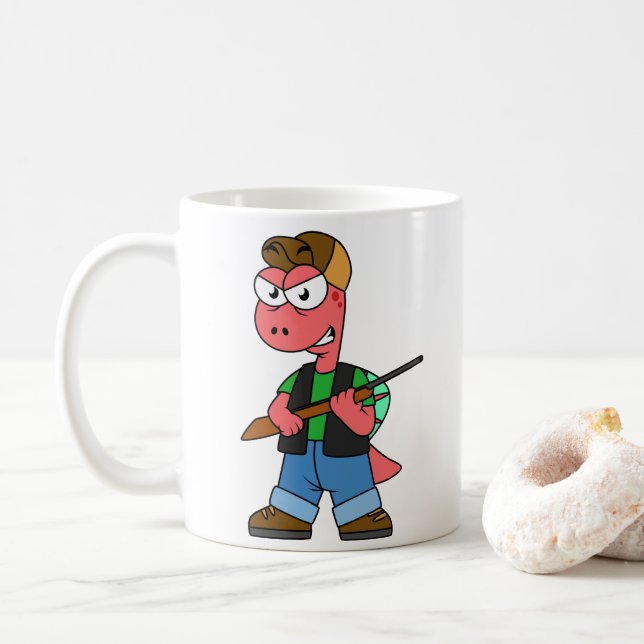 Illustration Of A Spinosaurus Hunter With Gun. Coffee Mug (With Donut)