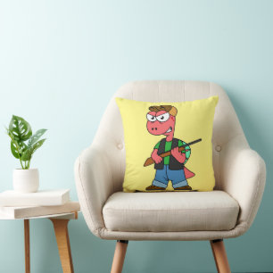 Illustration Of A Spinosaurus Hunter With Gun. Cushion