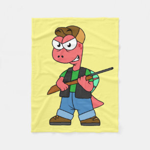 Illustration Of A Spinosaurus Hunter With Gun. Fleece Blanket