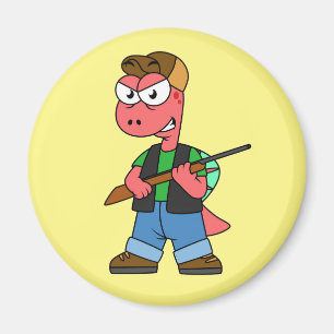Illustration Of A Spinosaurus Hunter With Gun. Magnet