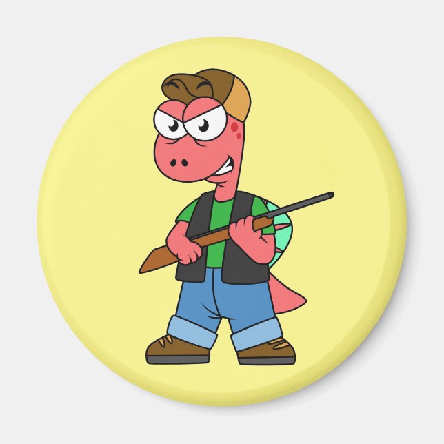 Illustration Of A Spinosaurus Hunter With Gun. Magnet (Front)