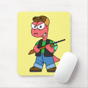 Illustration Of A Spinosaurus Hunter With Gun. Mouse Mat