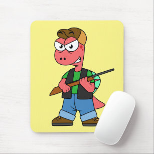 Illustration Of A Spinosaurus Hunter With Gun. Mouse Mat