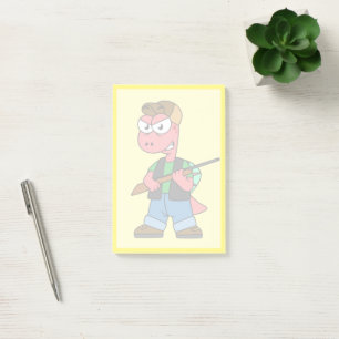 Illustration Of A Spinosaurus Hunter With Gun. Post-it Notes