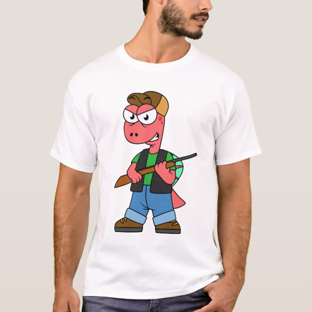 Illustration Of A Spinosaurus Hunter With Gun. T-Shirt (Front)