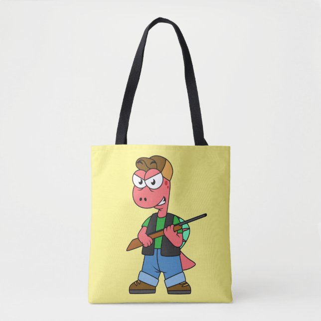 Illustration Of A Spinosaurus Hunter With Gun. Tote Bag (Front)