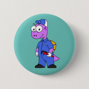 Illustration Of A Spinosaurus Plumber. 6 Cm Round Badge