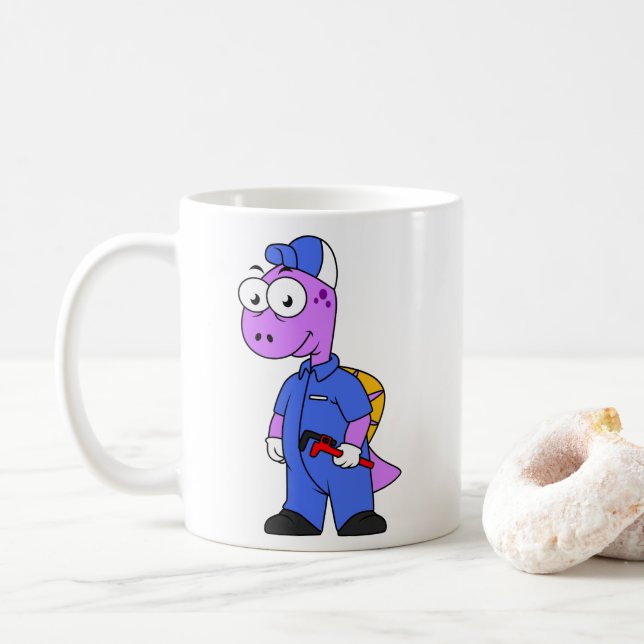 Illustration Of A Spinosaurus Plumber. Coffee Mug (With Donut)