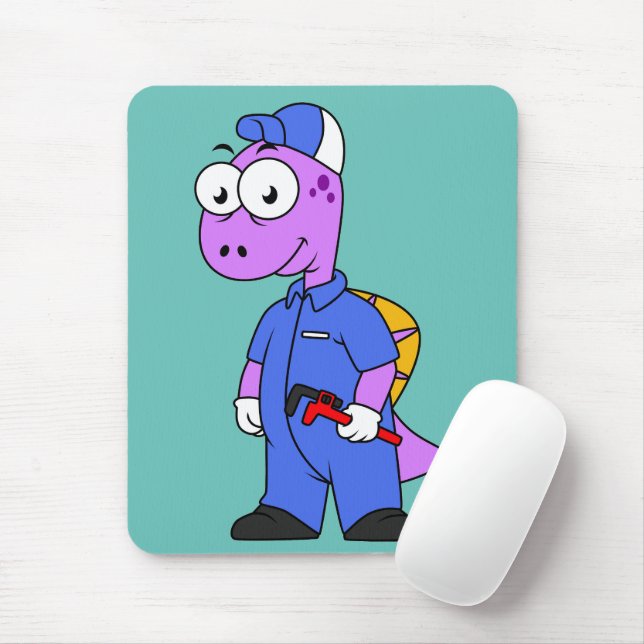 Illustration Of A Spinosaurus Plumber. Mouse Mat (With Mouse)