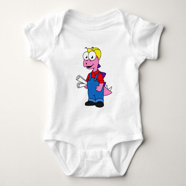 Illustration Of A Stegosaurus Construction Worker. Baby Bodysuit (Front)