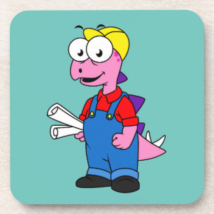 Illustration Of A Stegosaurus Construction Worker. Coaster