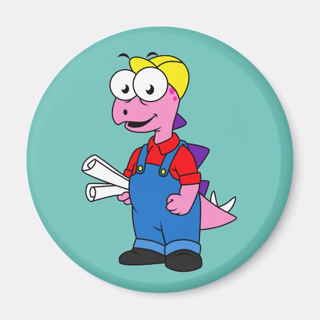 Illustration Of A Stegosaurus Construction Worker. Magnet (Front)