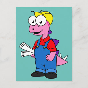 Illustration Of A Stegosaurus Construction Worker. Postcard