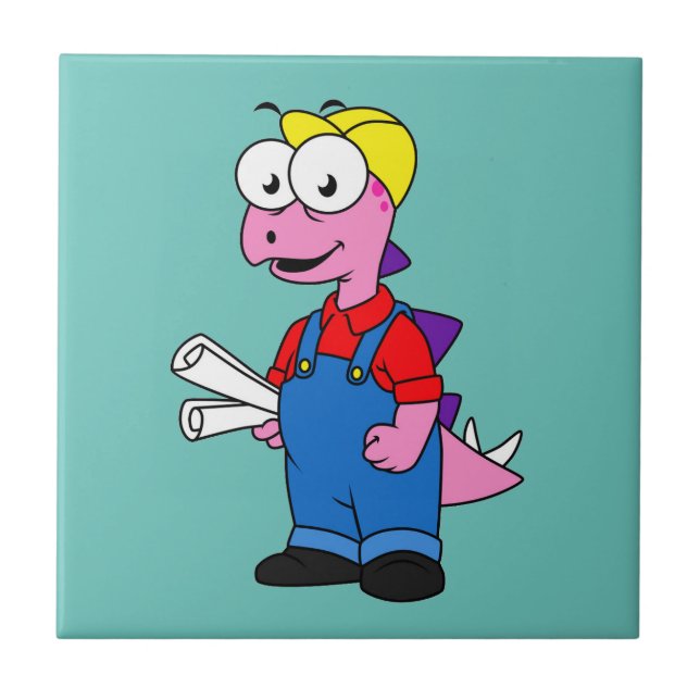 Illustration Of A Stegosaurus Construction Worker. Tile (Front)