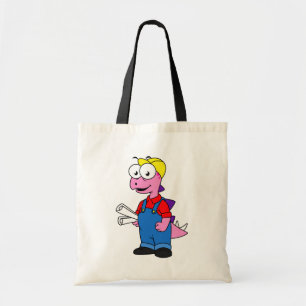Illustration Of A Stegosaurus Construction Worker. Tote Bag