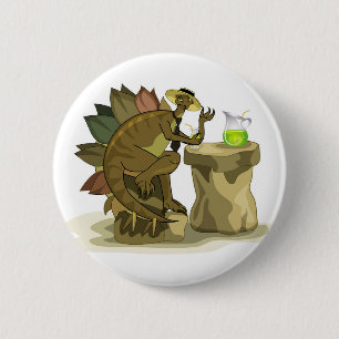Illustration Of A Stegosaurus Drinking A Beverage. 6 Cm Round Badge