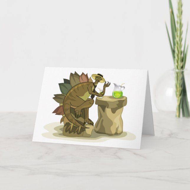 Illustration Of A Stegosaurus Drinking A Beverage. Card (Front)