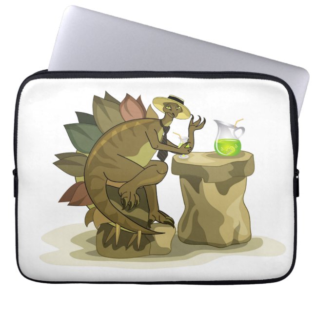 Illustration Of A Stegosaurus Drinking A Beverage. Laptop Sleeve (Front)