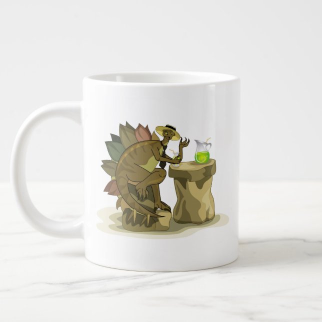 Illustration Of A Stegosaurus Drinking A Beverage. Large Coffee Mug (Left)