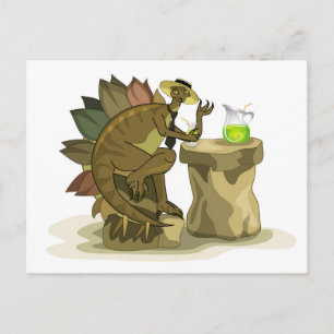 Illustration Of A Stegosaurus Drinking A Beverage. Postcard