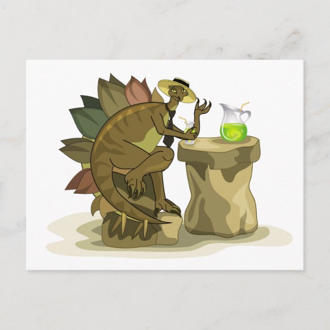 Illustration Of A Stegosaurus Drinking A Beverage. Postcard (Front)