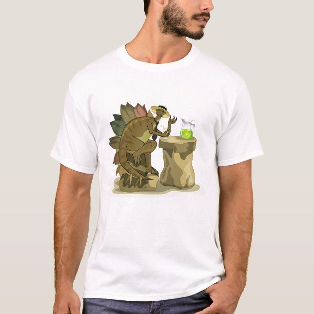 Illustration Of A Stegosaurus Drinking A Beverage. T-Shirt (Front)