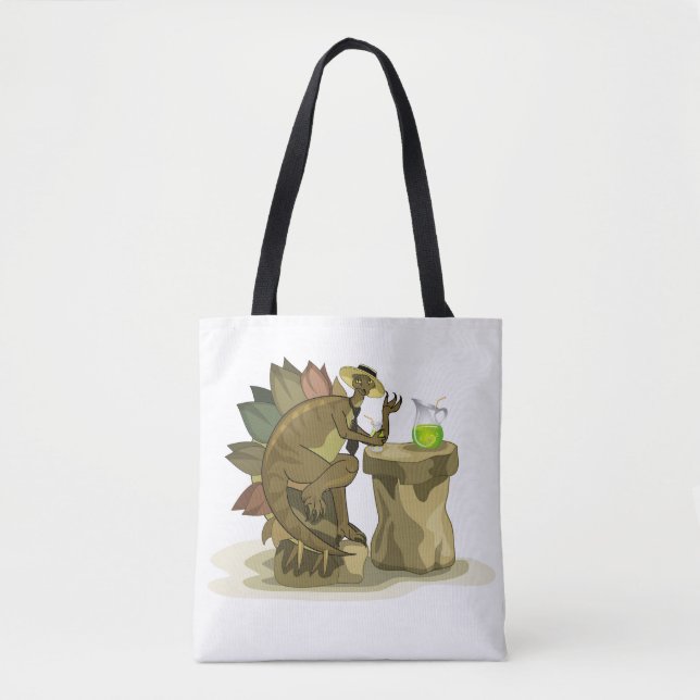 Illustration Of A Stegosaurus Drinking A Beverage. Tote Bag (Front)
