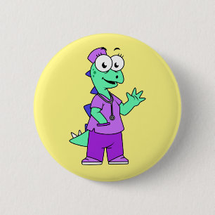 Illustration Of A Stegosaurus Nurse. 6 Cm Round Badge