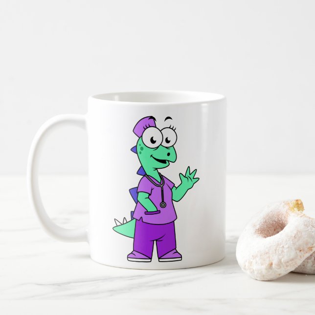 Illustration Of A Stegosaurus Nurse. Coffee Mug (With Donut)