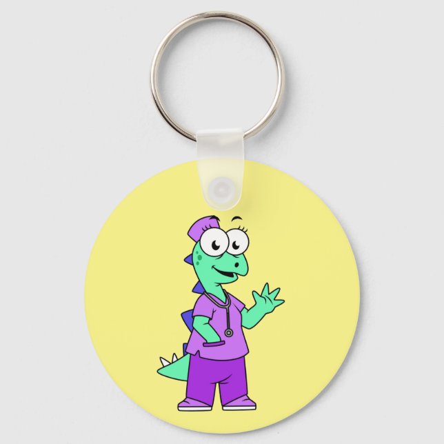 Illustration Of A Stegosaurus Nurse. Key Ring (Front)