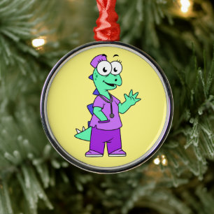 Illustration Of A Stegosaurus Nurse. Metal Tree Decoration