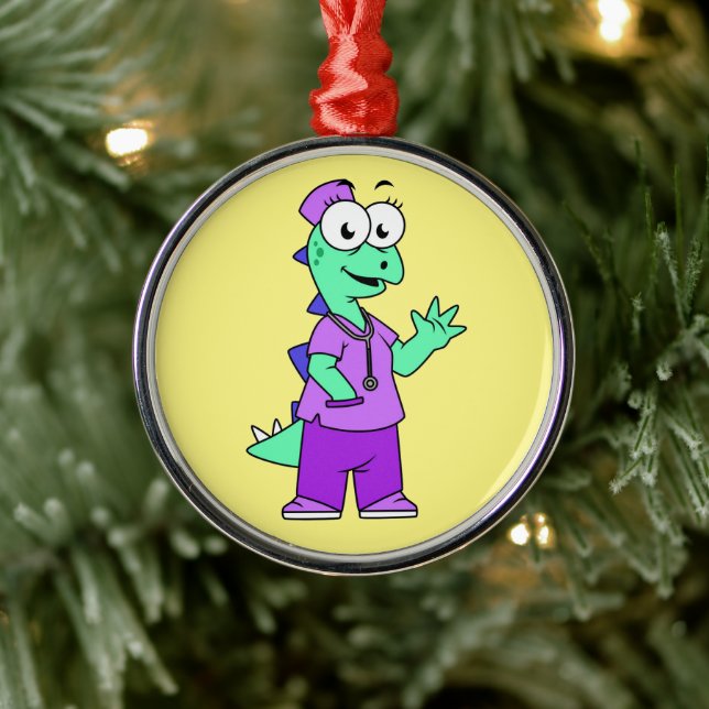 Illustration Of A Stegosaurus Nurse. Metal Tree Decoration (Tree)
