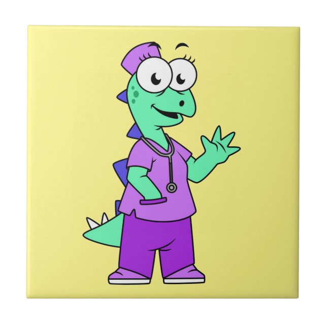 Illustration Of A Stegosaurus Nurse. Tile (Front)