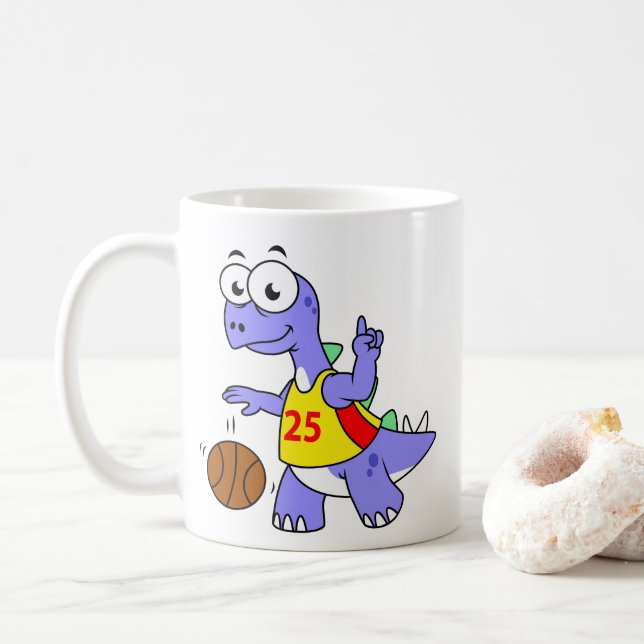 Illustration Of A Stegosaurus Playing Basketball. Coffee Mug (With Donut)
