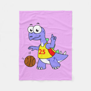 Illustration Of A Stegosaurus Playing Basketball. Fleece Blanket