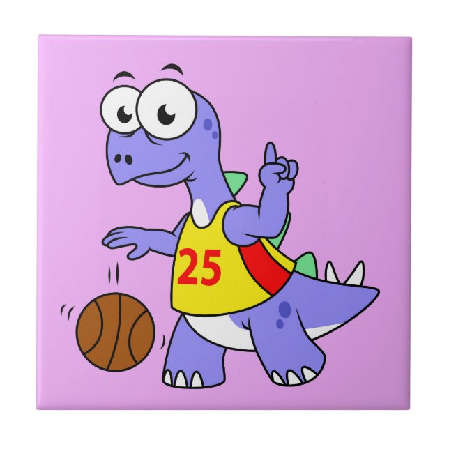 Illustration Of A Stegosaurus Playing Basketball. Tile (Front)