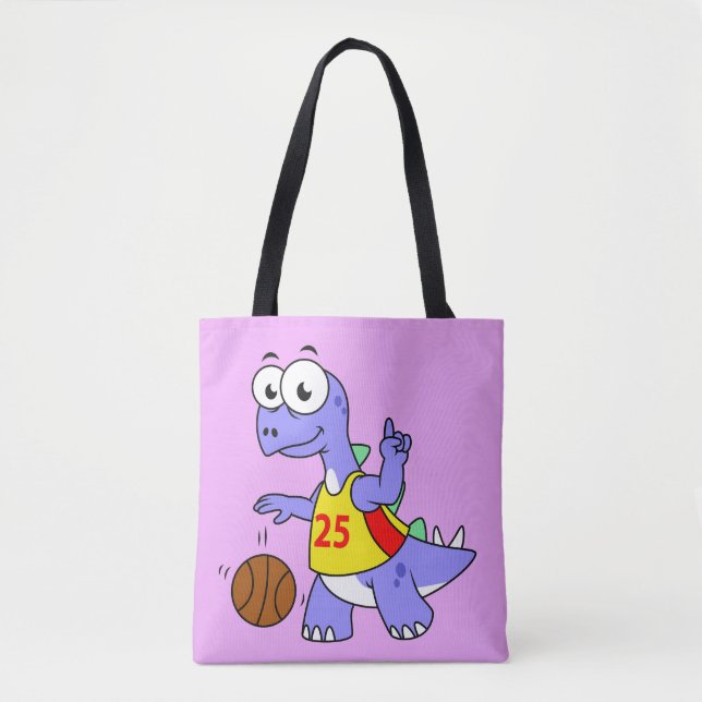 Illustration Of A Stegosaurus Playing Basketball. Tote Bag (Front)