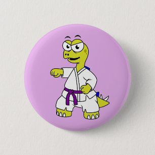 Illustration Of A Stegosaurus Practicing Karate. 6 Cm Round Badge