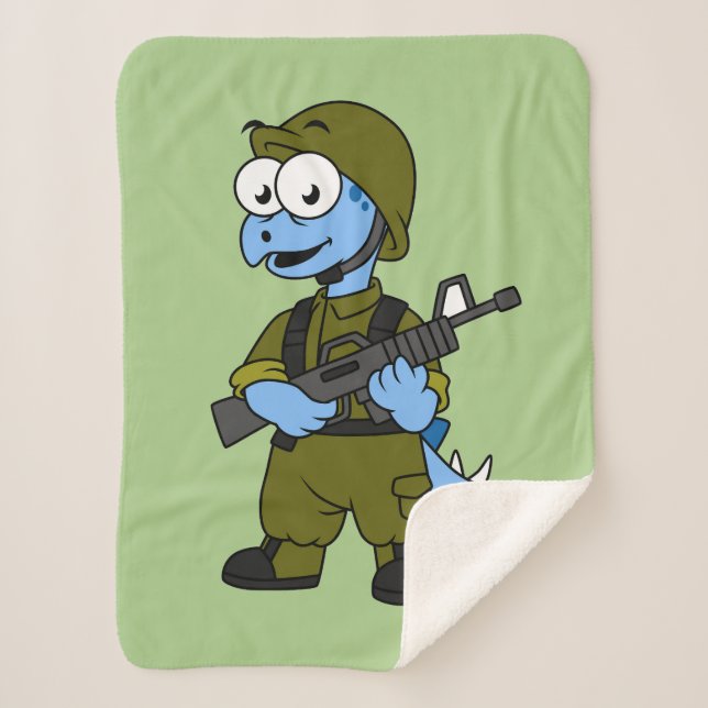 Illustration Of A Stegosaurus Soldier. Sherpa Blanket (Front)